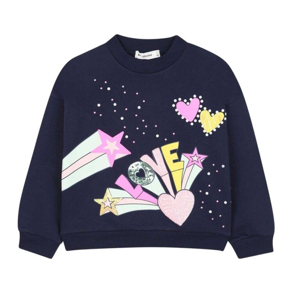 Billieblush Girls Lettering Crew Neck Sweatshirt / Navy